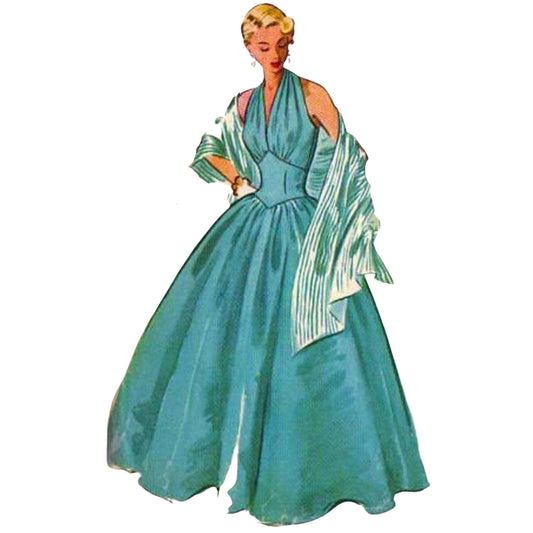 1950s GLAMOROUS Party Evening Dress Pattern SIMPLICITY 1868 Stunning Design  Slim or Full Skirt, Bust 38 Vintage Sewing Pattern